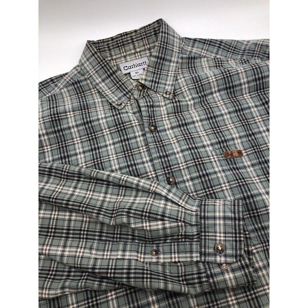 CARHARTT Long Sleeve Plaid Green SHIRT Mens XL Button Down